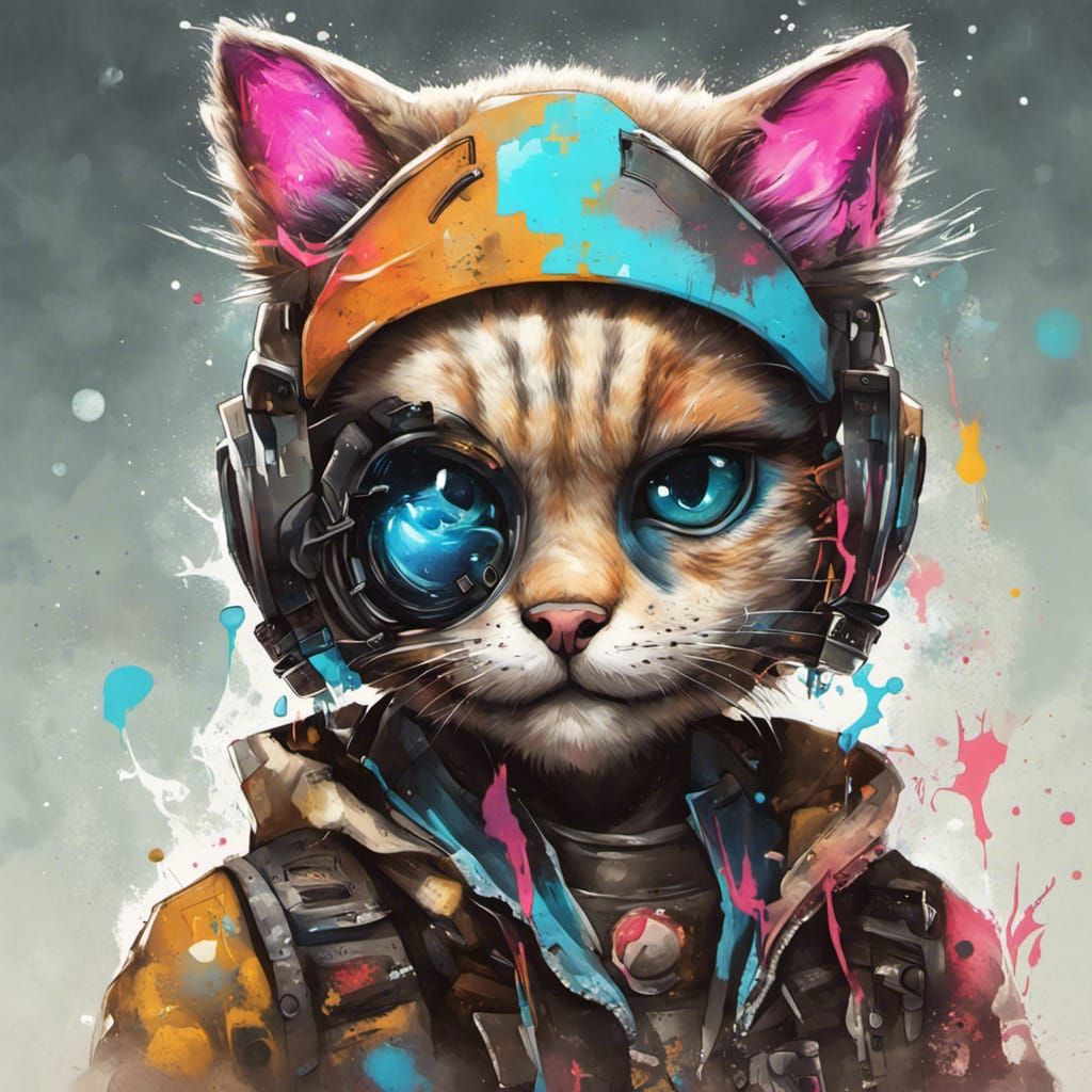 Cyberpunk Sand Cat Graffiti Splash Art