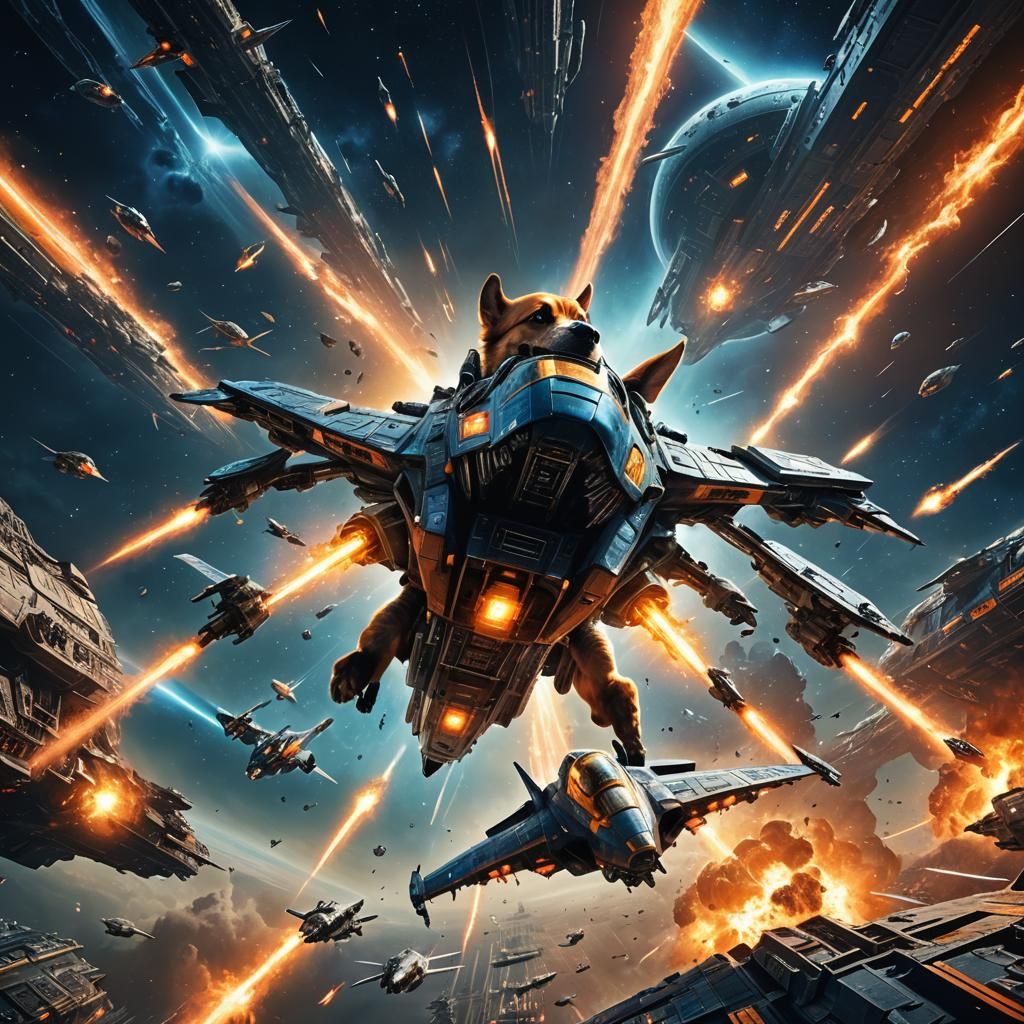 Epic Space Dogfight: Vibrant Sci-Fi Battle