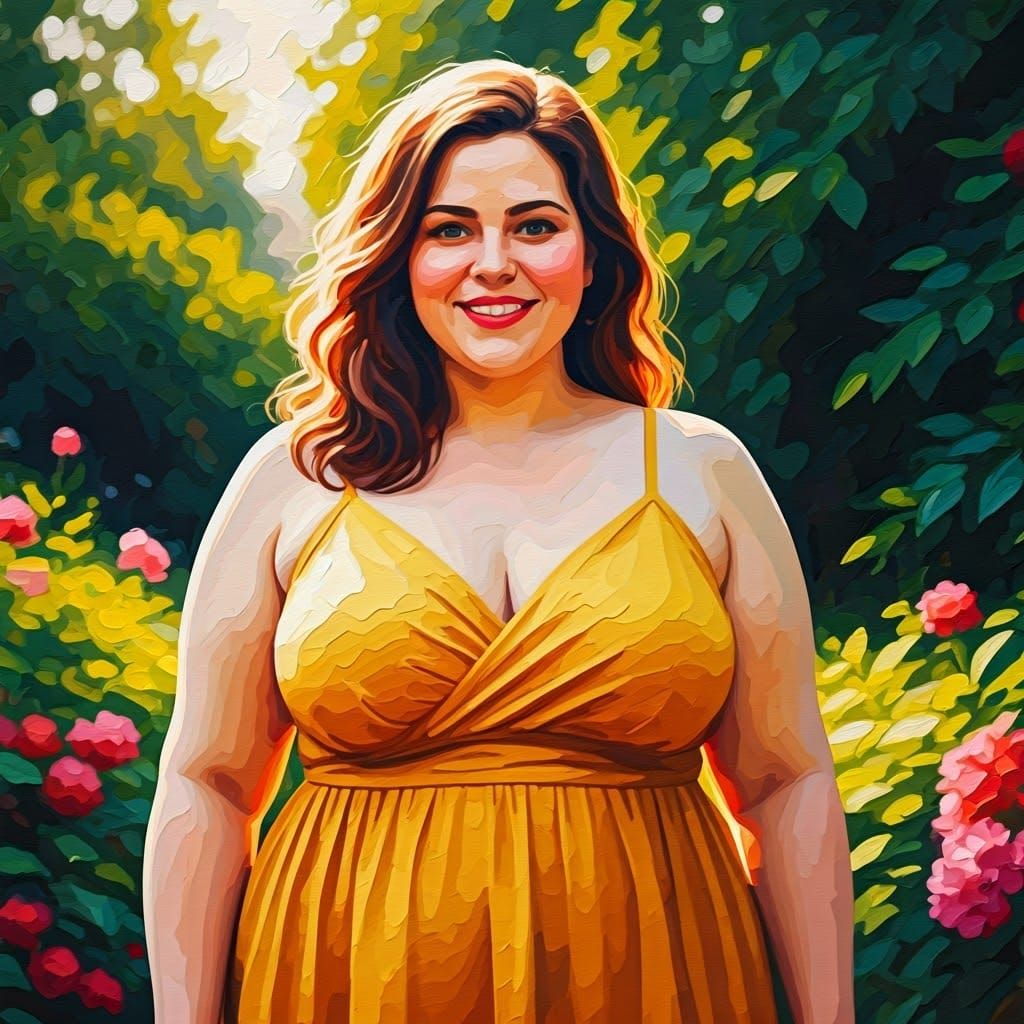 Woman in Radiant Yellow Sundress, Vibrant Oil Painting