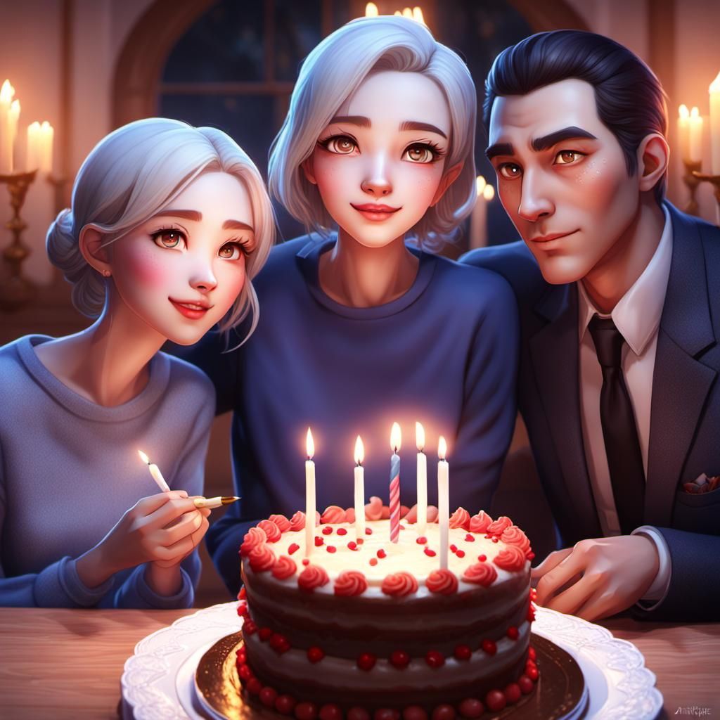 Birthday Celebration: Romantic Anime-Style Illustration