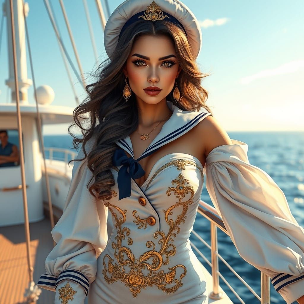 Pinup Siren on a Luxurious Yacht