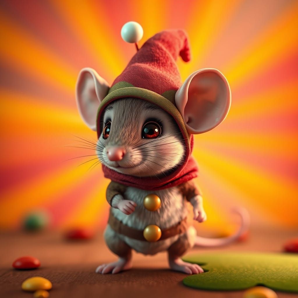 Whimsical Baby Mouse in Miniature Elf Attire