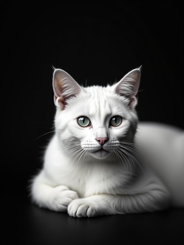 Monochrome Portrait of a Serene White Cat