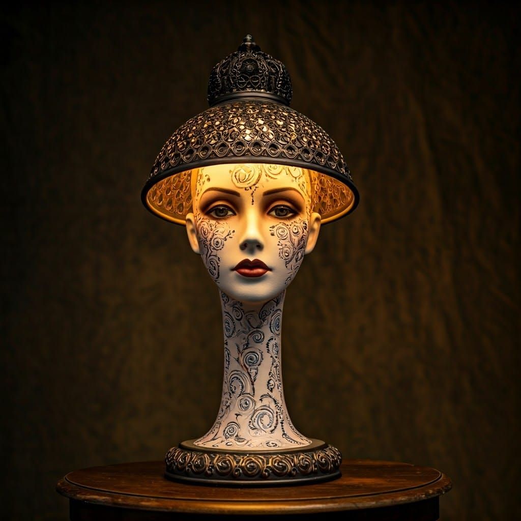 Antique Mannequin Head Lamp in Victorian Style