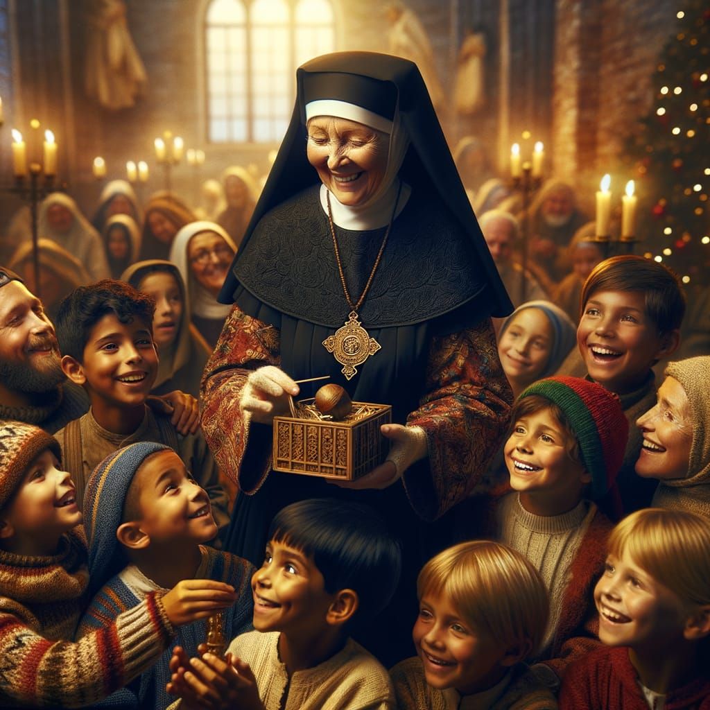 Founder Nun Tenderly Gifts Toys to Diverse Children