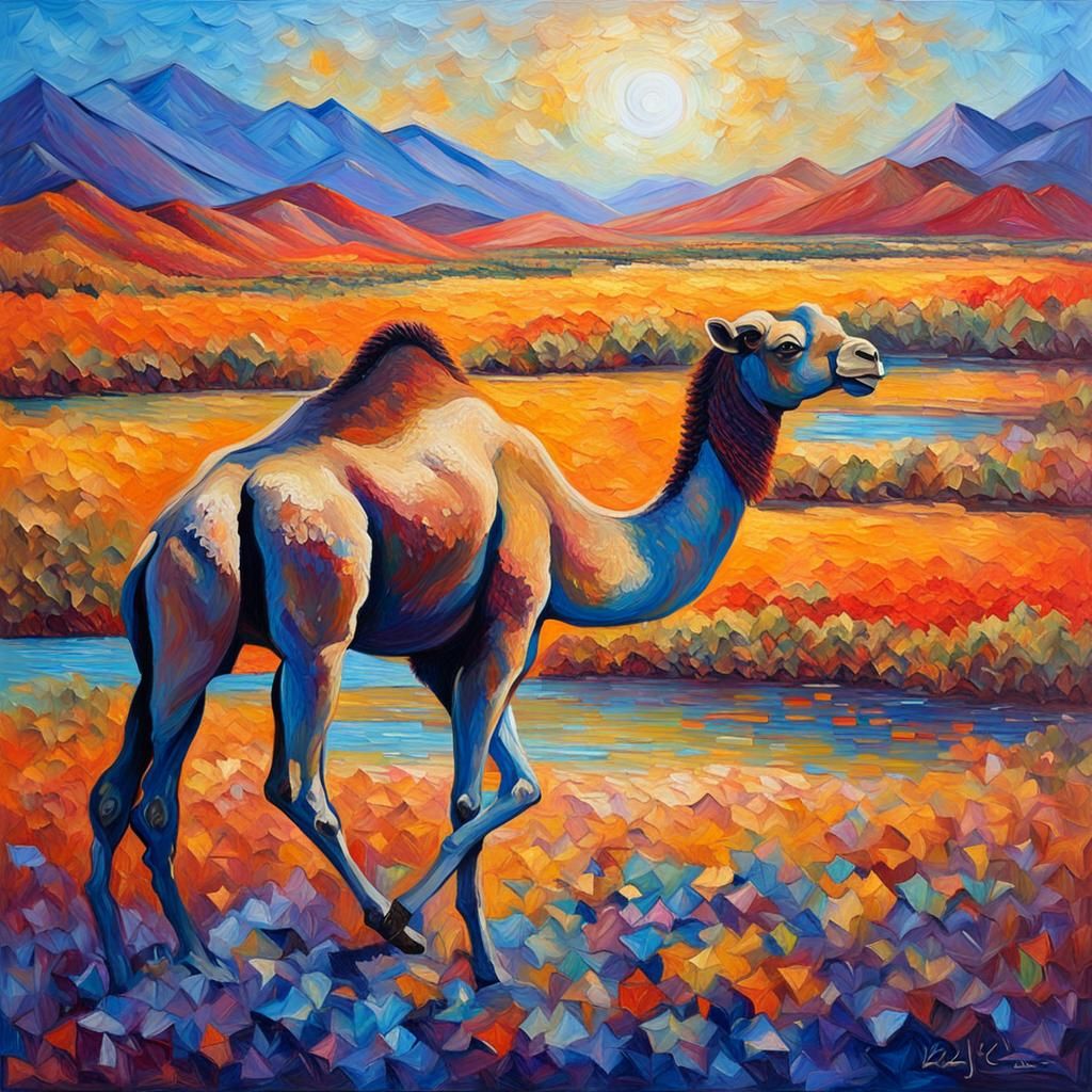 Camel's Eye View: Neo-Impressionist Expressionist Oil Painti...