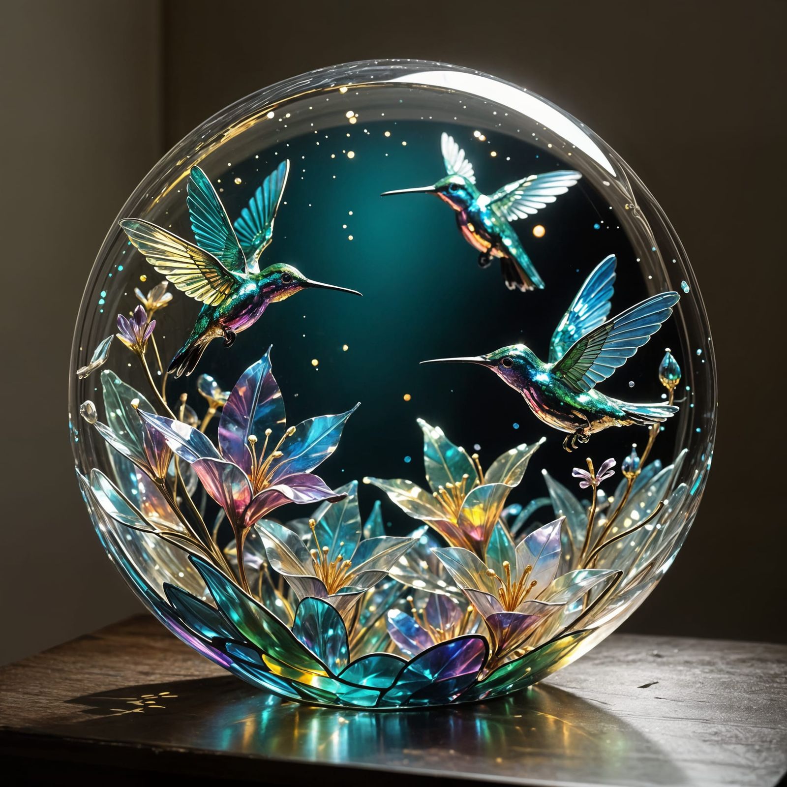 Iridescent Glass Hummingbird Masterpiece