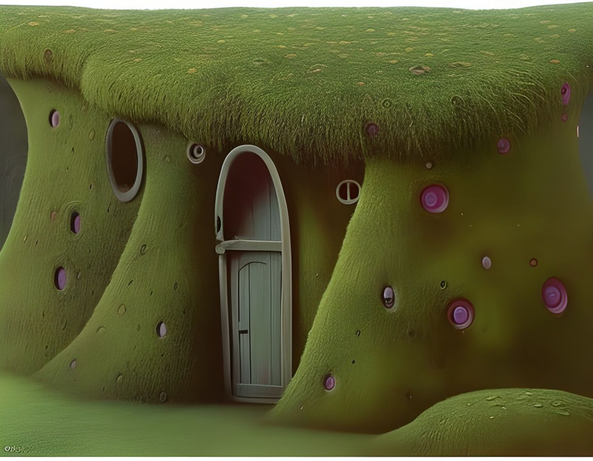 Lush Mossy Hobbit House in Surreal Style