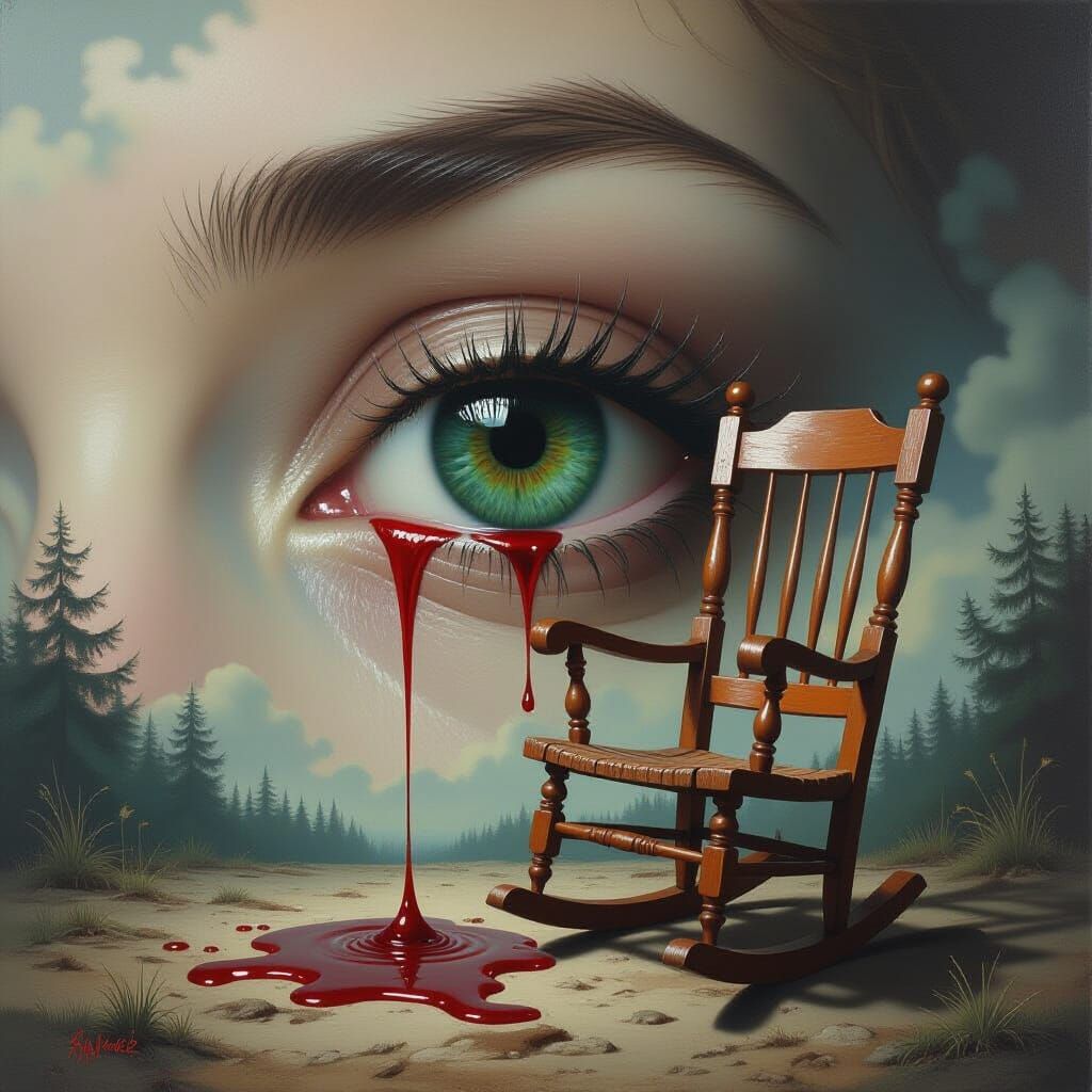 Surreal Eye Weeping Blood, an Oil Painting