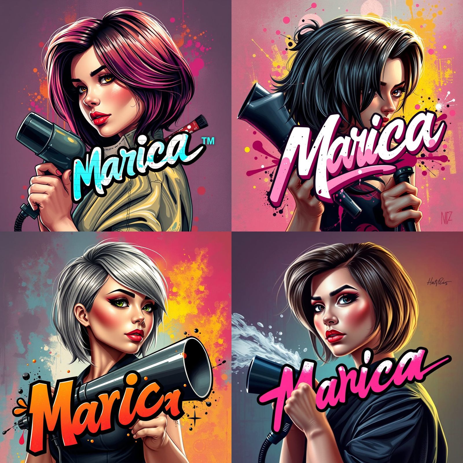 Graffiti Logo Featuring Hairdresser with Blower