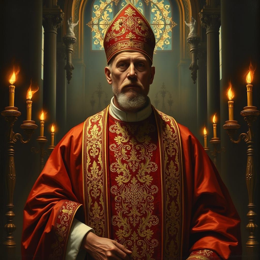 Mystical Priest in Golden Robes, Baroque-Inspired Oil Painti...