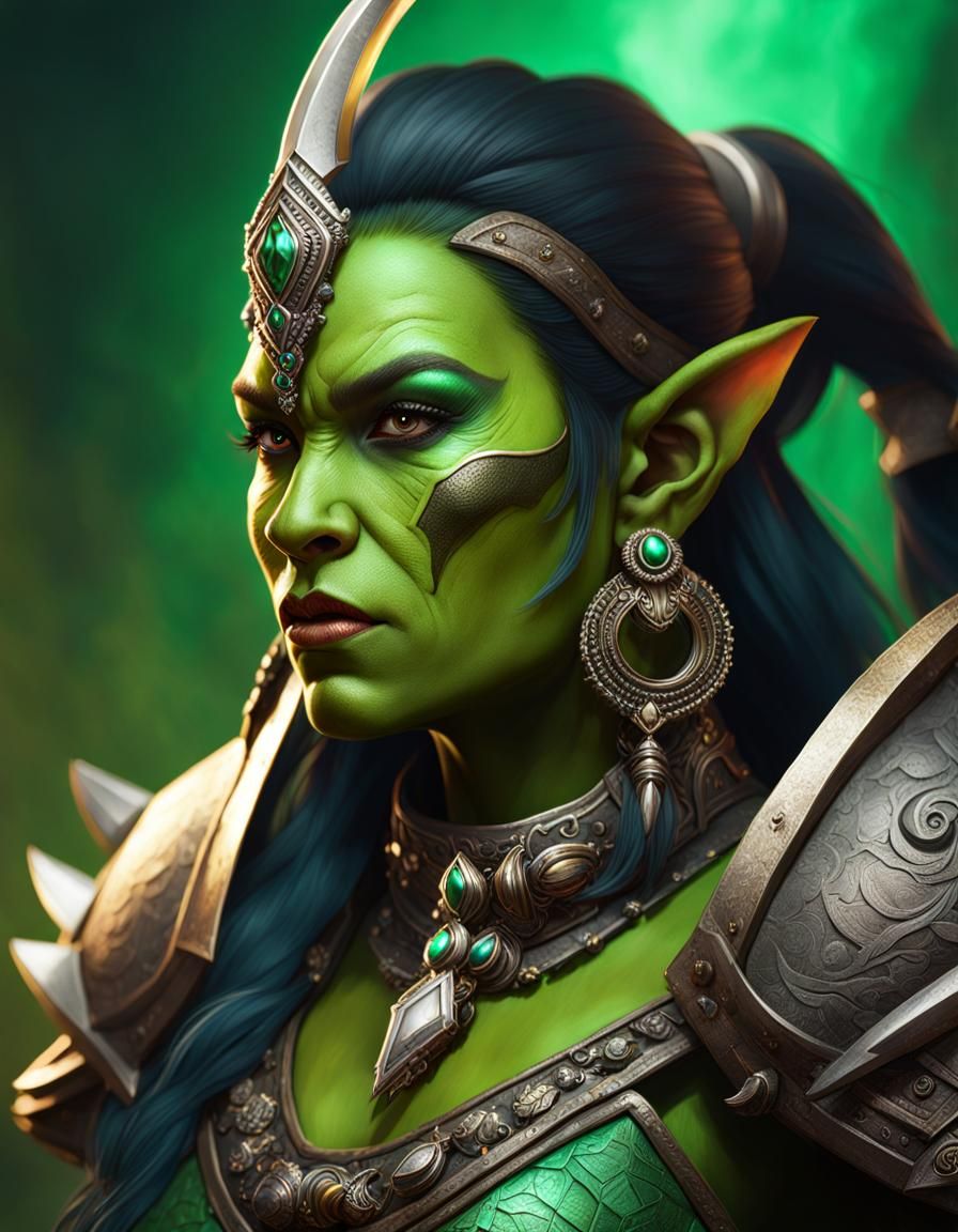 Hyperrealistic Orc Warrior in Armor and Jewels