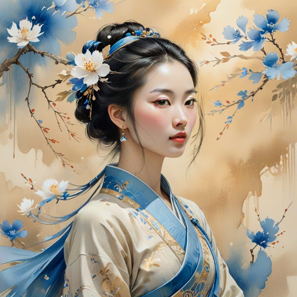 Enchantress in Soft Watercolour Chinese Painting Style