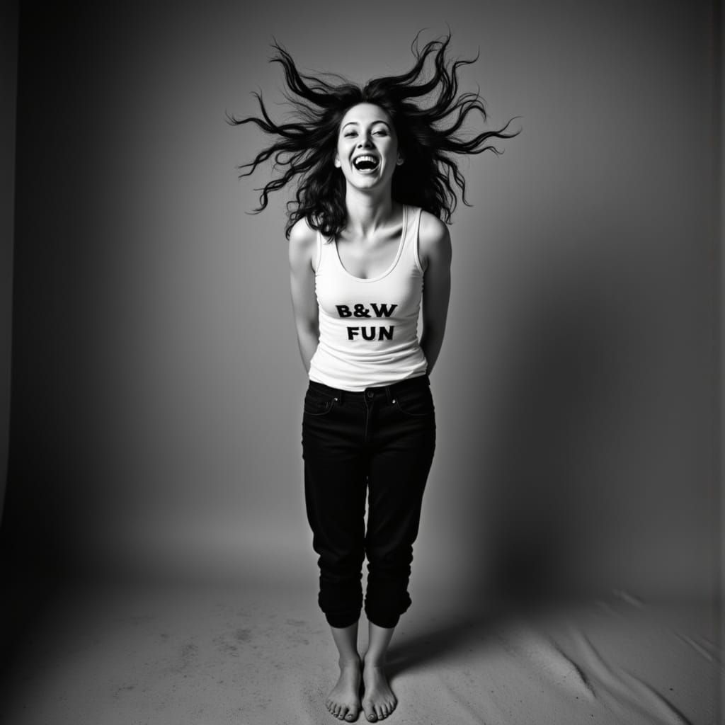 Monochrome Portrait of Laughing Woman in Gritty Realism Styl...