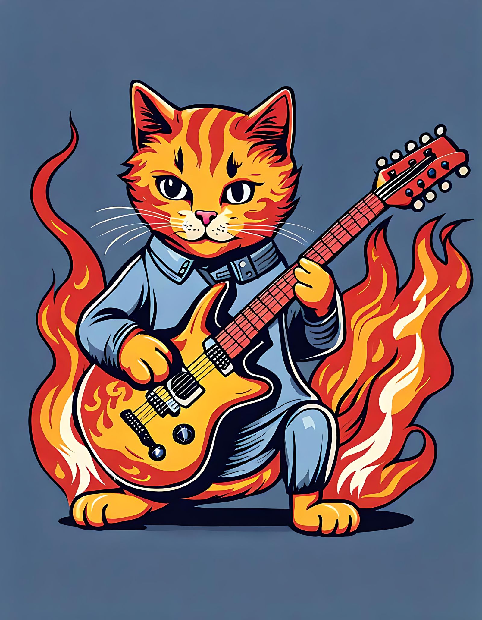 Cat Plays Fiery Guitar
