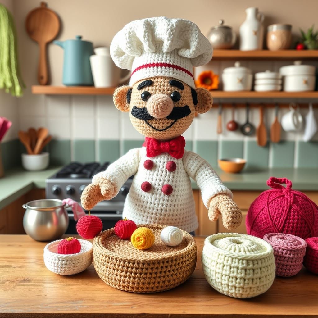 Cute Chef Kitchen Crochet Yarn Art