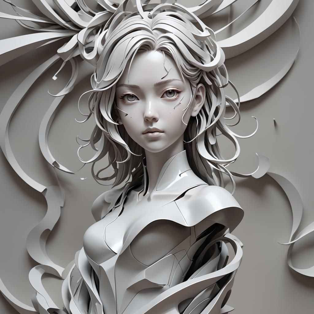 Museum Quality Abstract Sculpture in Anime Style