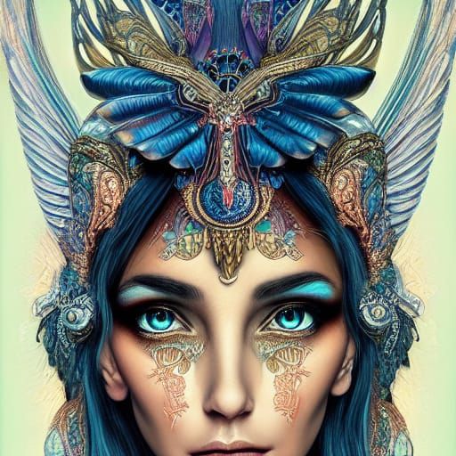 Winged Goddess Collage Illustration in VRay Style
