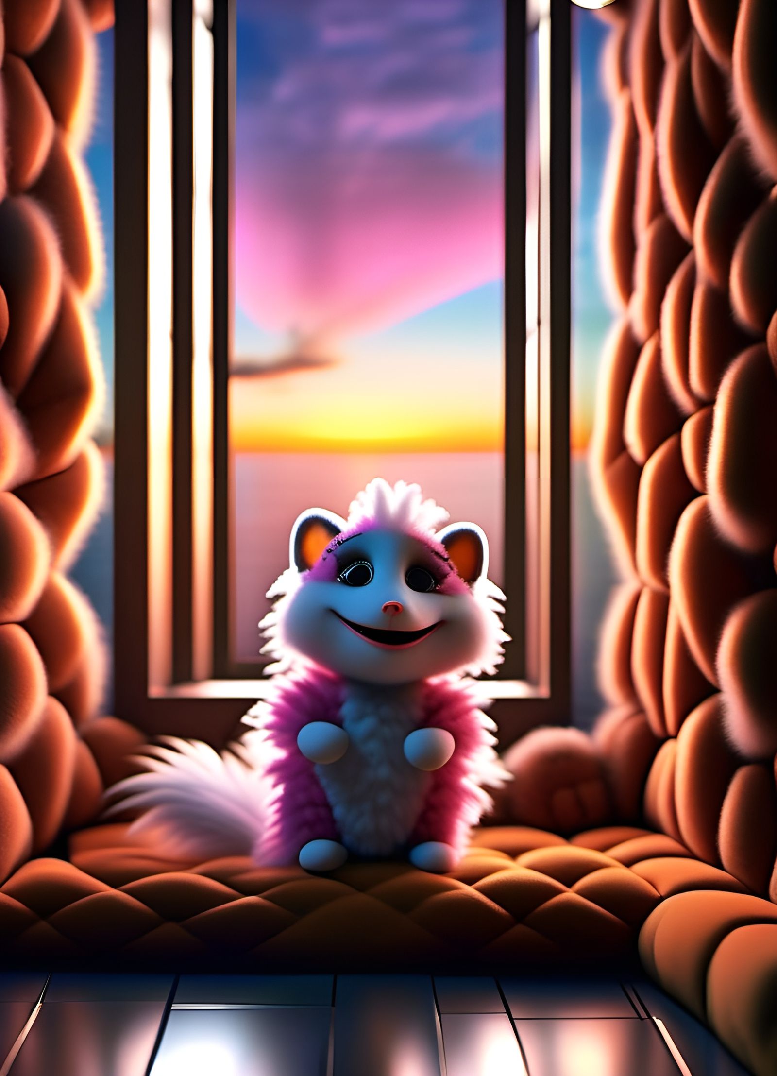 Smiling Fluffy Creature in Padded Cell: CGI Fantasy Art