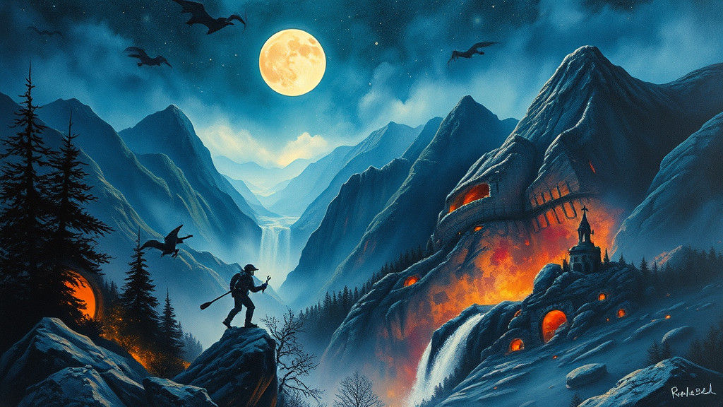 Moonlit Mountain River in Hyperdetailed Watercolor