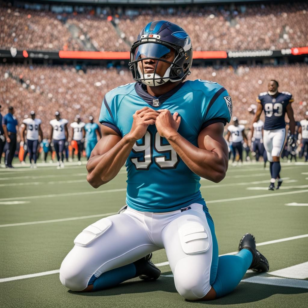 Football Player Meditating After Touchdown