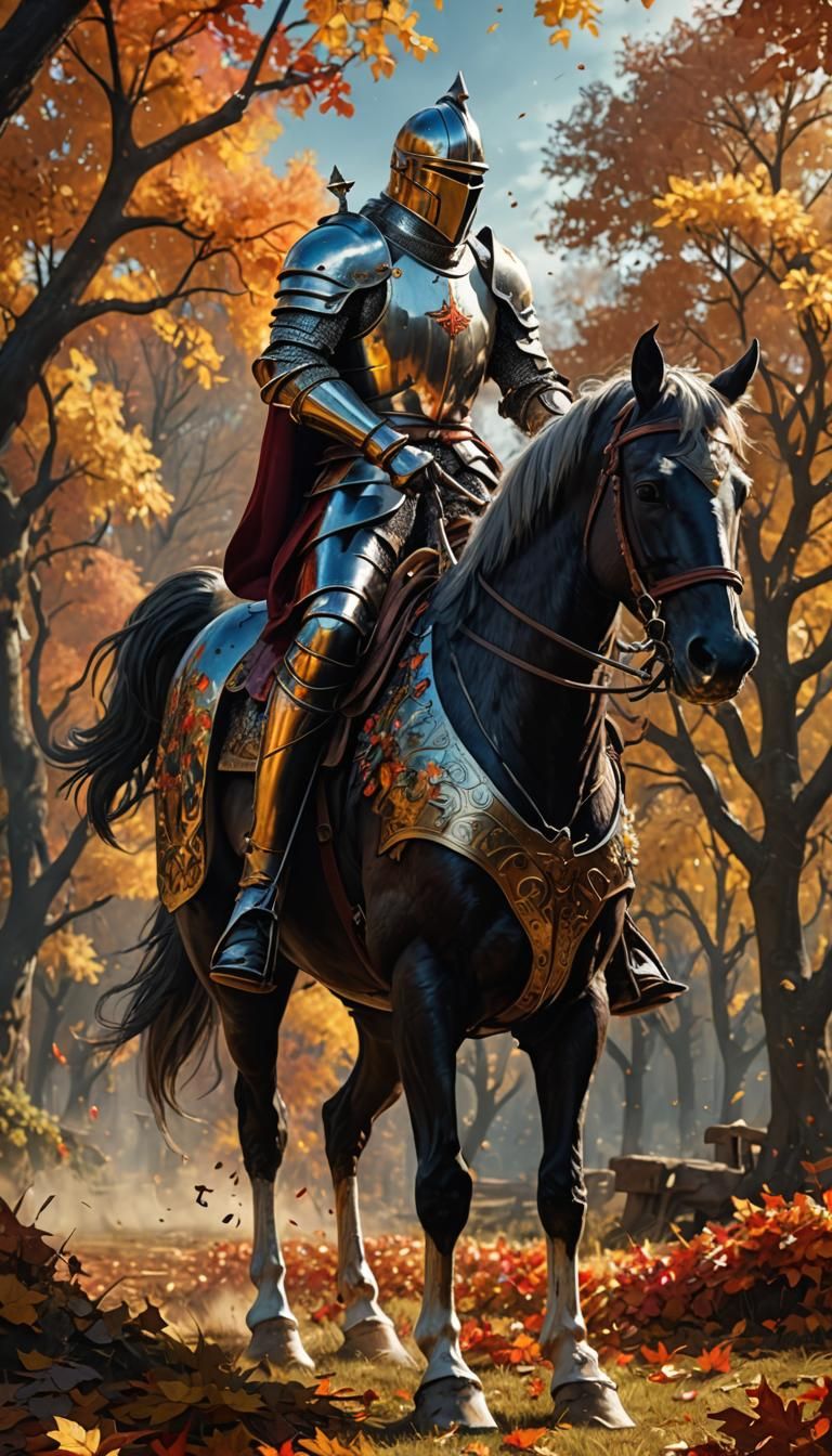 Colorful Knight in Shining Armor on Horseback