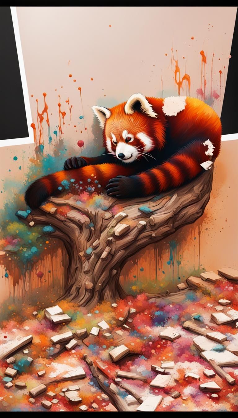 Red Panda Asleep in Tree, Graffiti Art