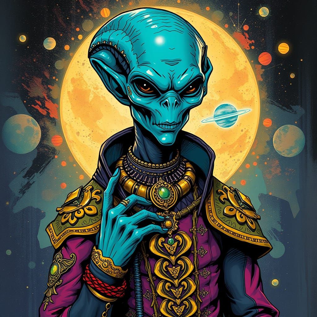 Alien Man Portrait in Graphic Novel Style