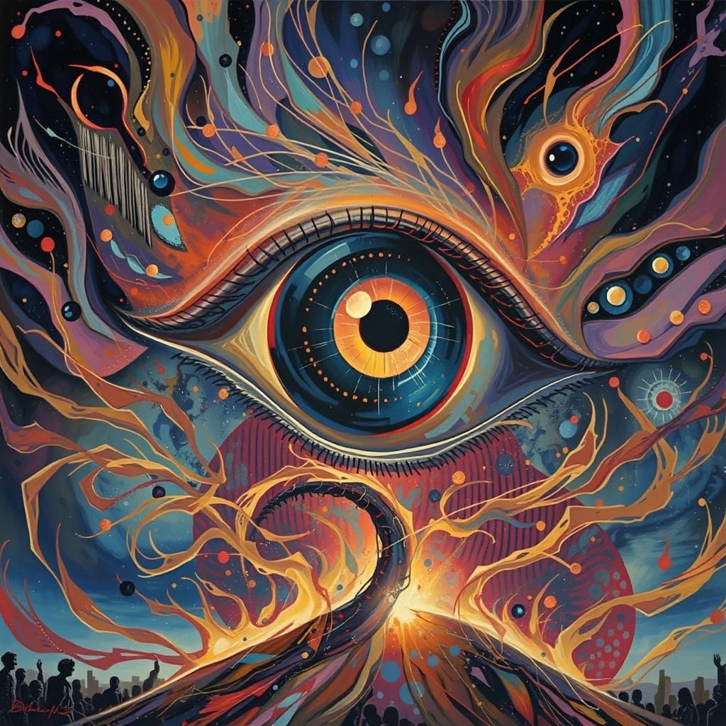 Abstract Aboriginal Portrait in Vibrant Red Oil Paint