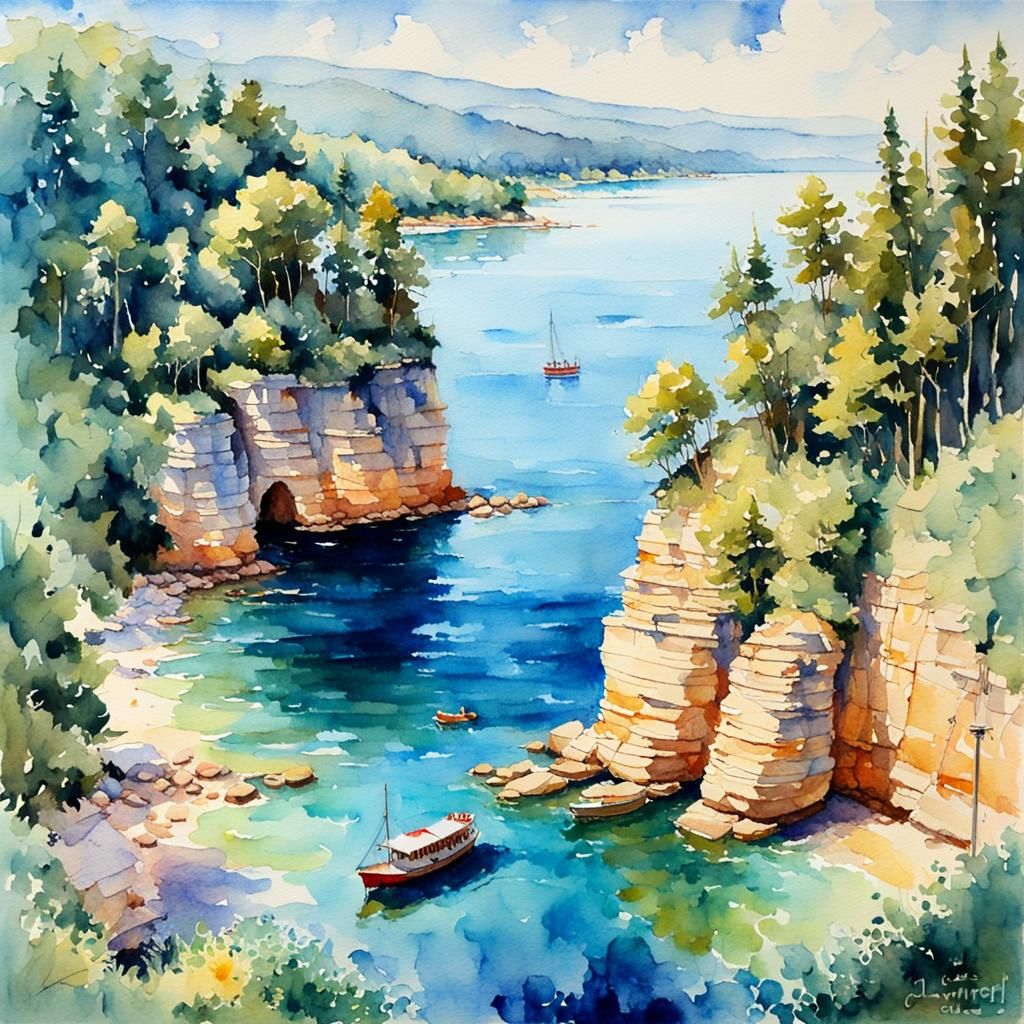 Summer Travel Watercolor Painting in Oil Style