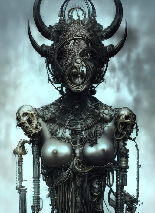 Biomechanical Viking Warrior Goddess in Digital Art