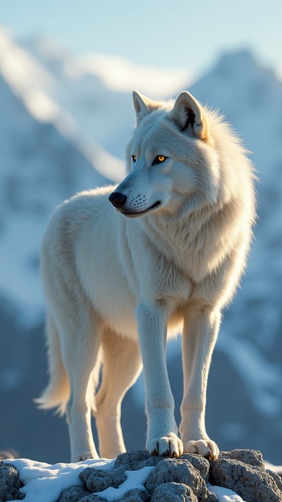 Fierce White Wolf Dominates Snowy Mountain Peak