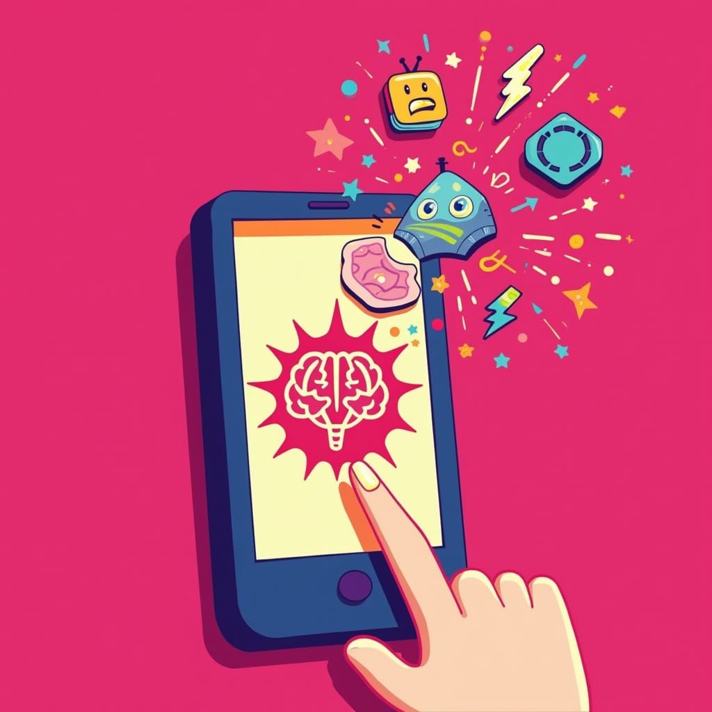 Cartoon Smartphone with Neural Network App Icon