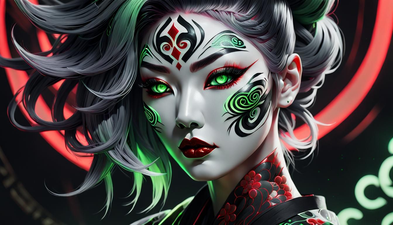 Kabuki Performer in Cyberpunk Style with Neon Accents