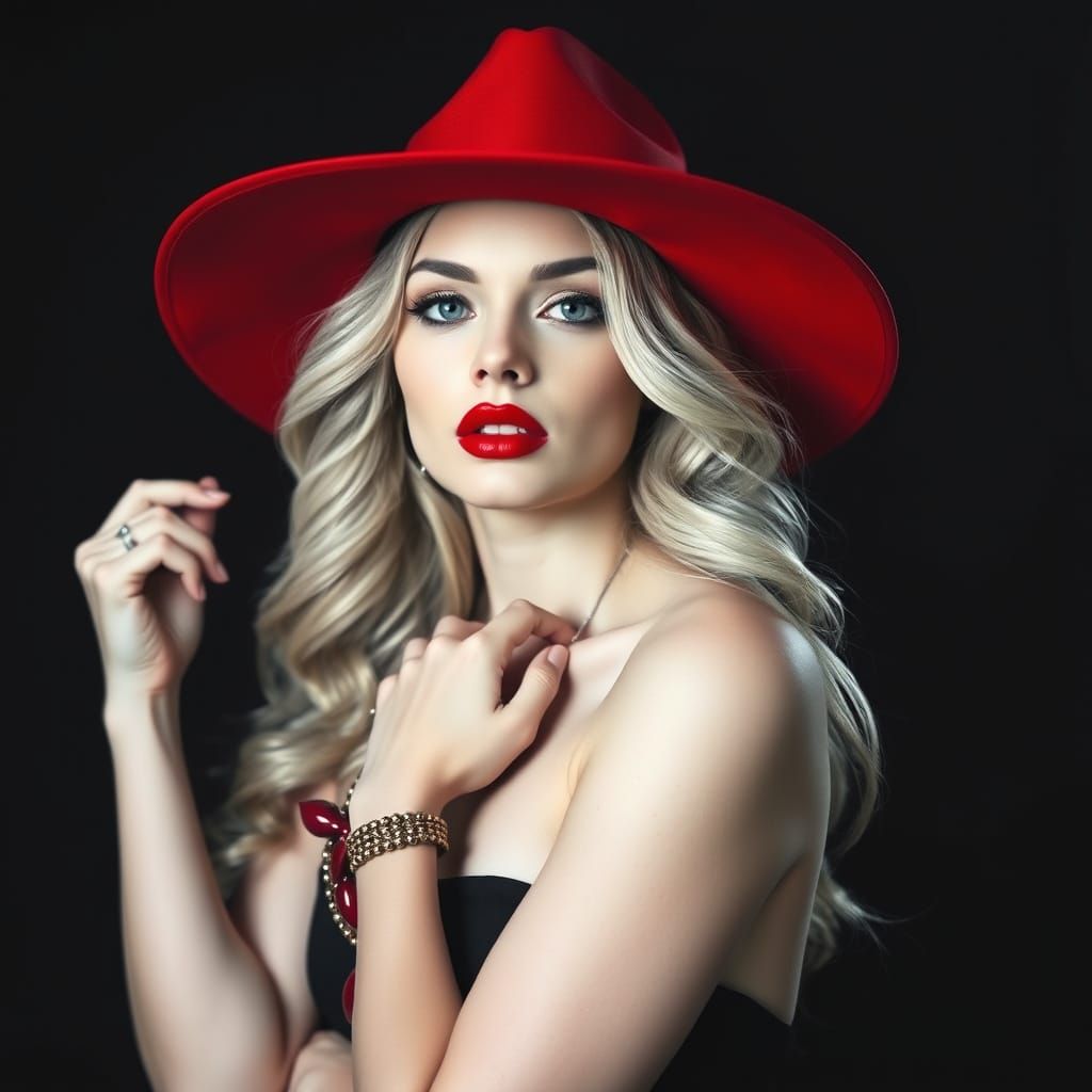 Striking Portrait of Woman in Red Hat