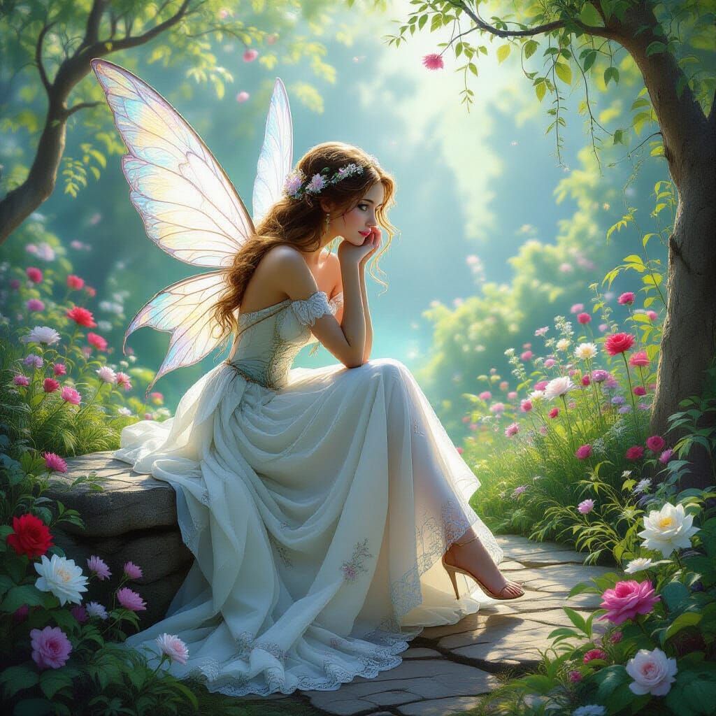 Ethereal Fairy in Magic Garden, Kinkade Style