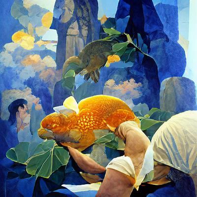Oranda Goldfish in Maxfield Parrish Style