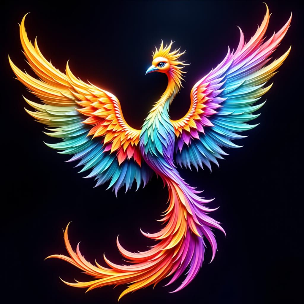 Iridescent Metallic Phoenix with Kaleidoscopic Plumage