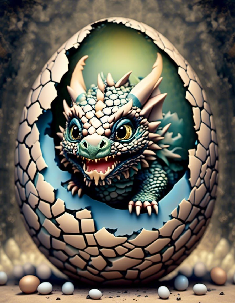 Intricate Dragon Egg Hatching with Baby Dragon
