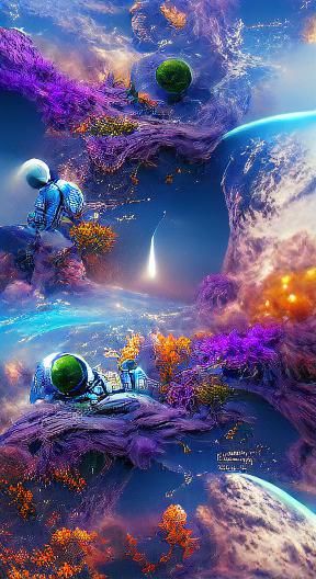 Astronaut Among Planets: Detailed Fantasy Concept Art