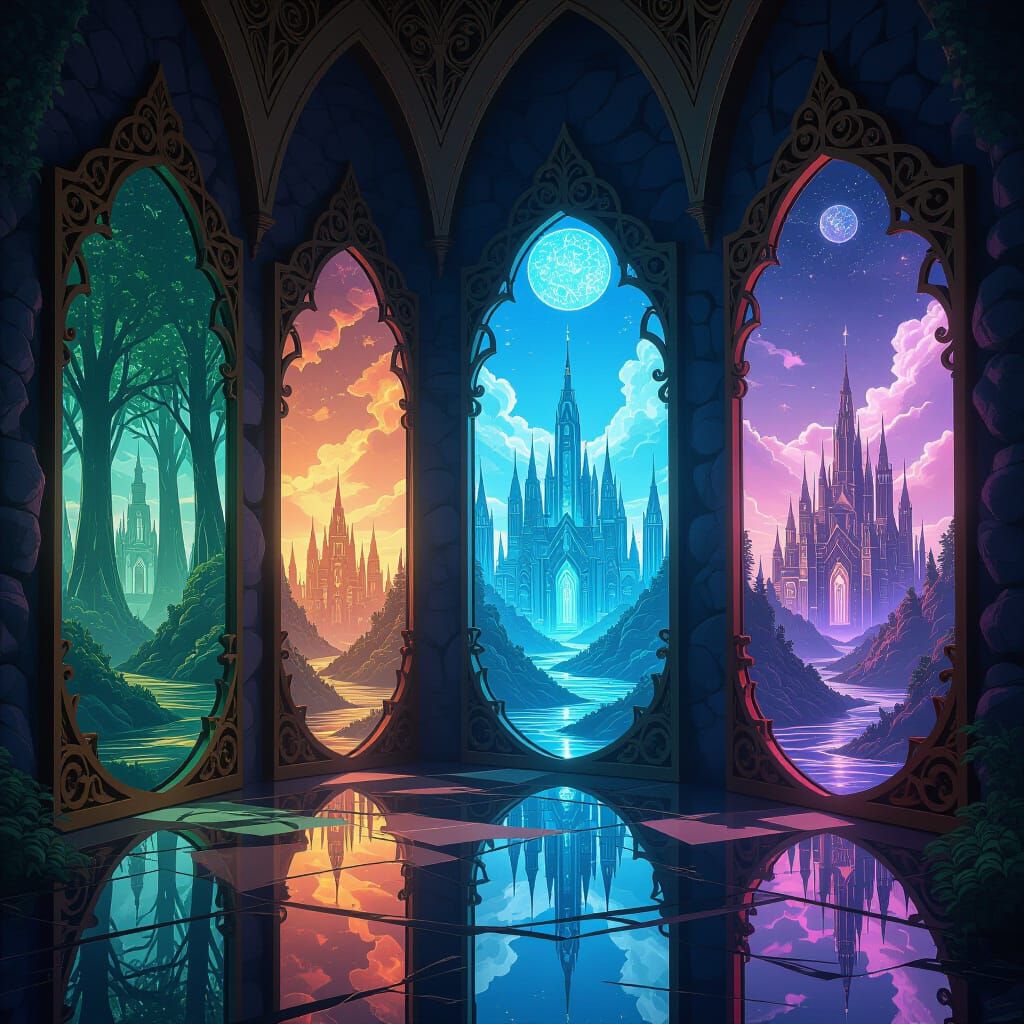 Kaleidoscopic Fantasy Portals in Dramatic Digital Art