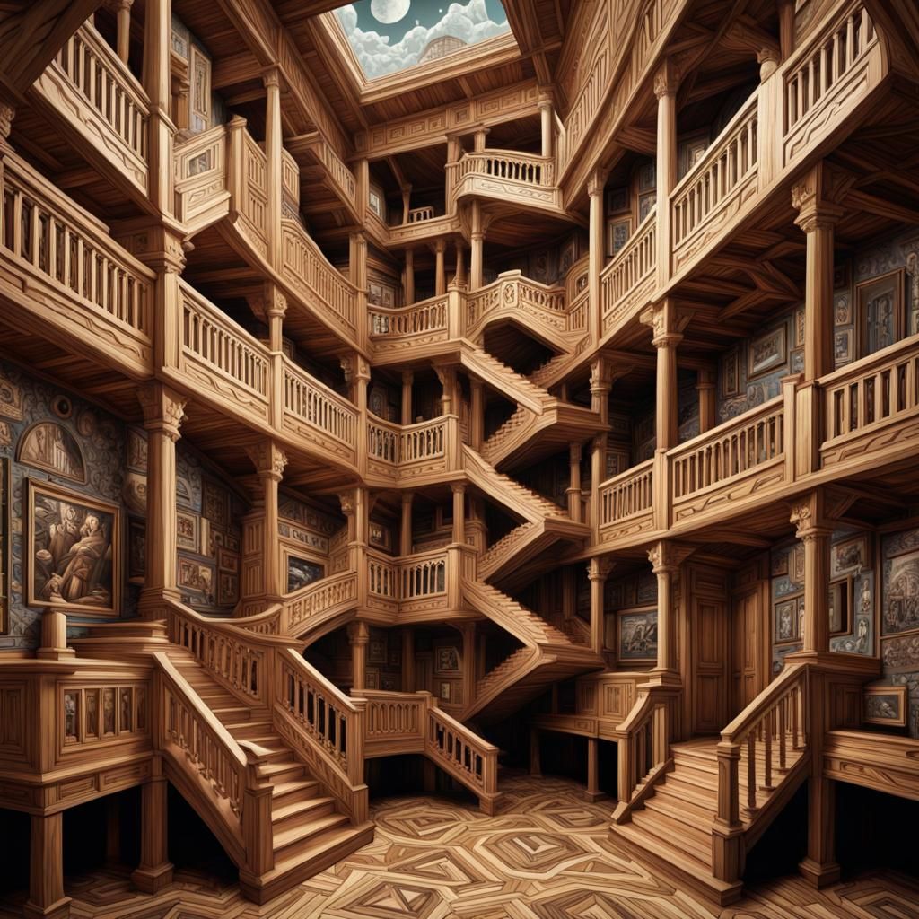 Wooden House with Escher-Inspired Design