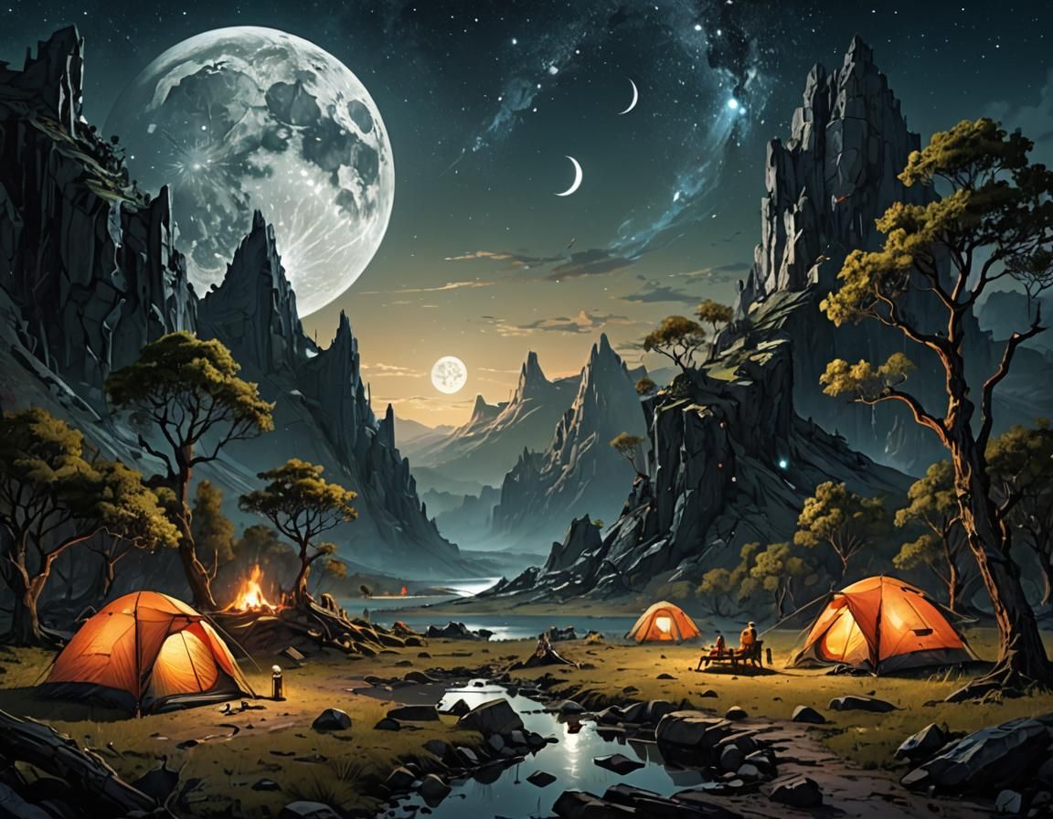 Fantasy Campsite Under a Starry Sky