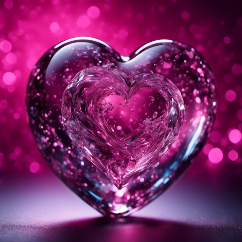 Glass Heart with Engraved "Love" in Galaxy Swirl