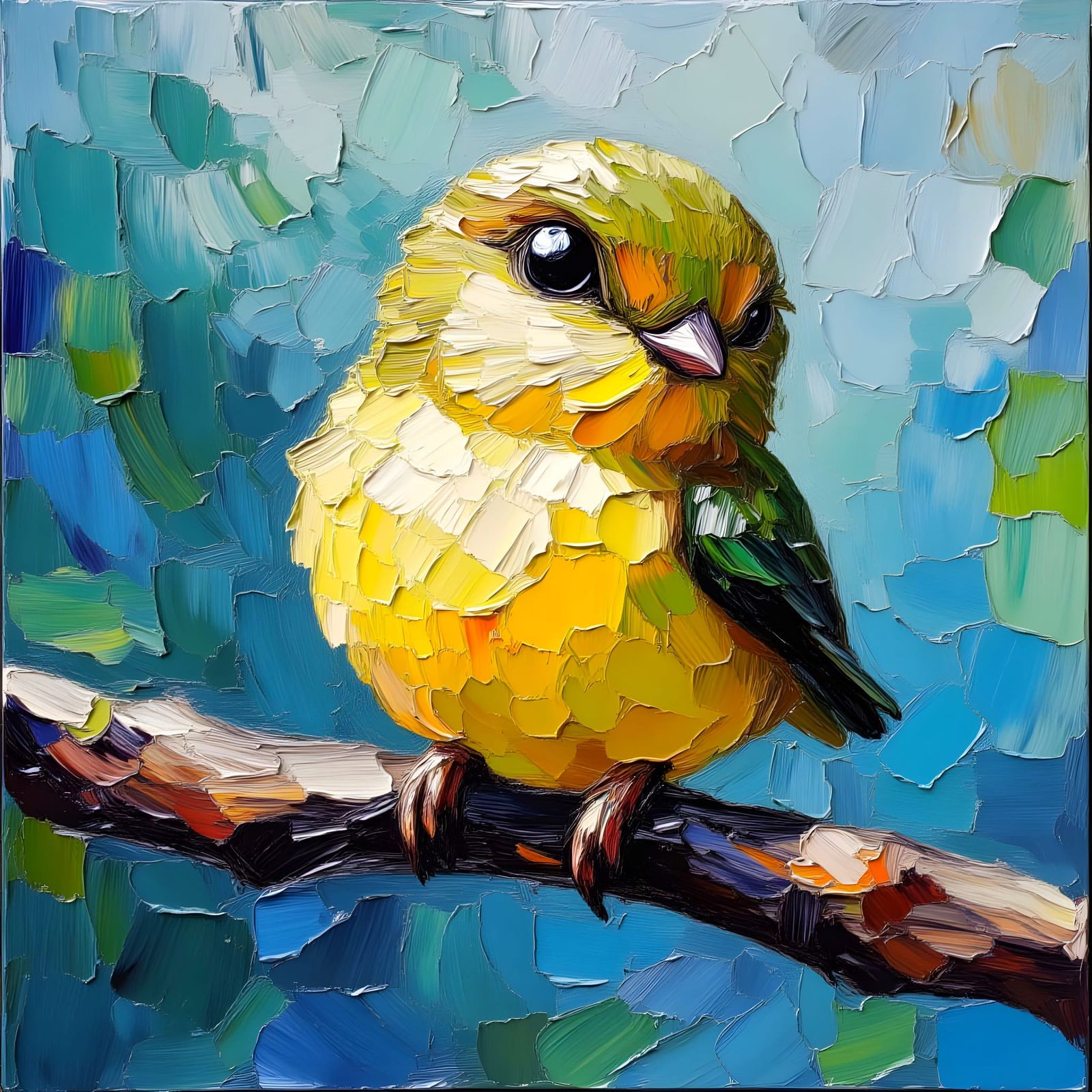 Cute Bird in Impasto Style with Thick Paint