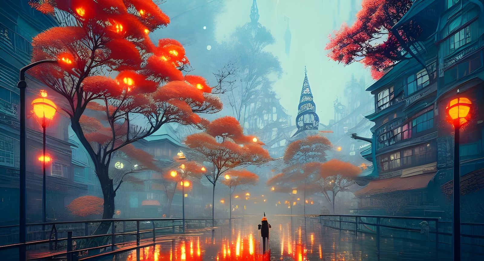 Gothic Autumn City: Cel-Shaded Album Cover Art