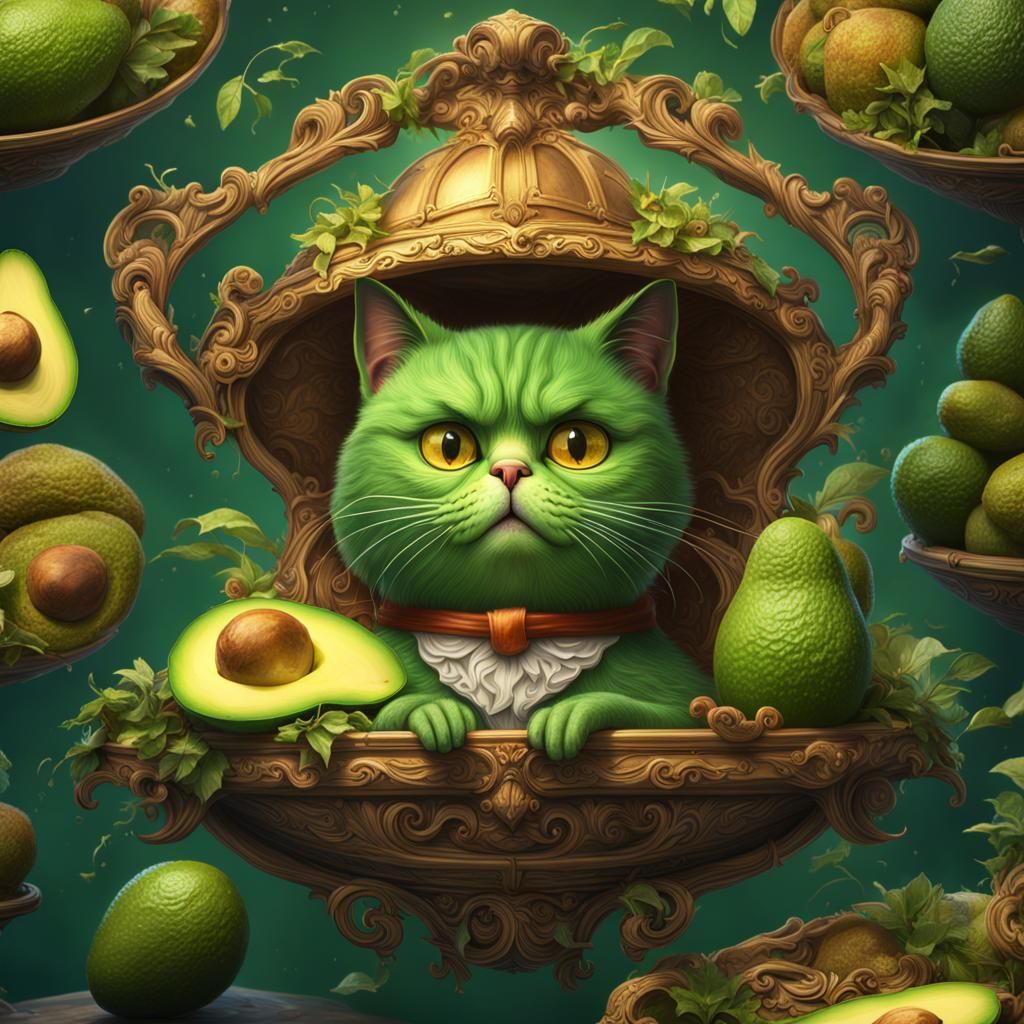Surreal Avocado Trump Cat in Detailed Matte Painting