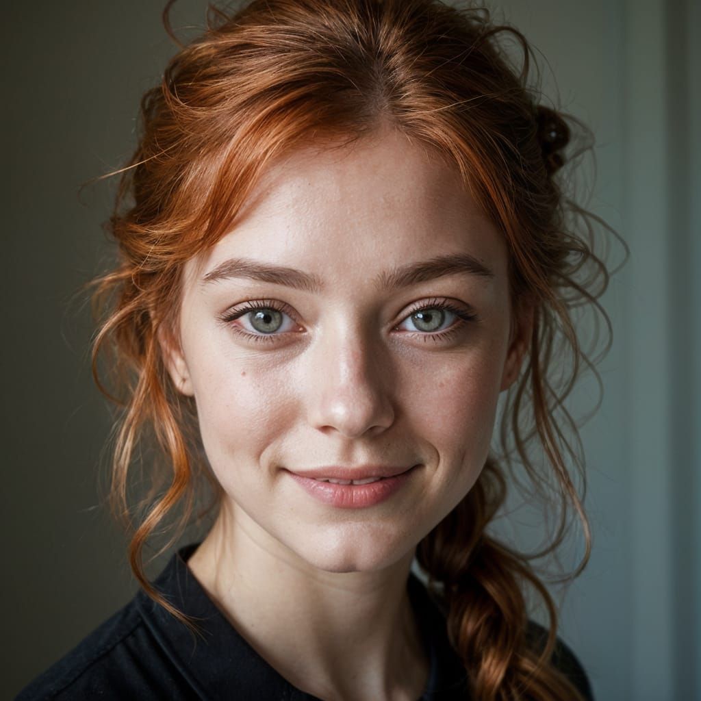 Copper-Red Haired Woman in Captivating Dutch Angle Portrait