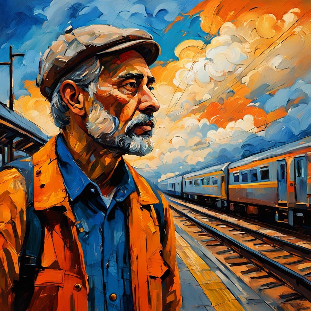 Expressionist Painting: Painter at Train Station