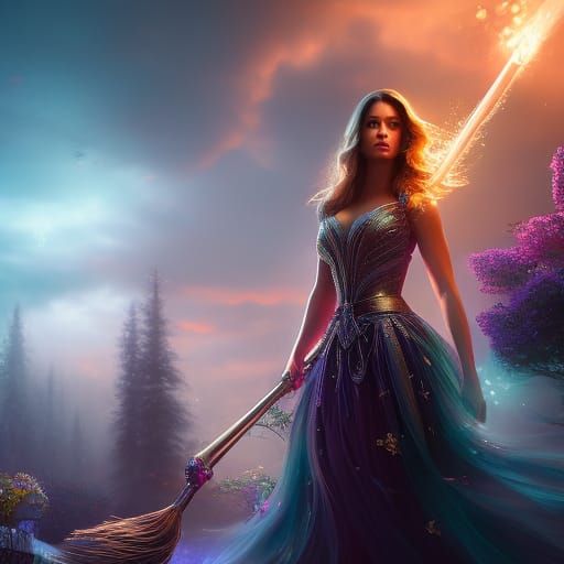 Sparkling Princess Cleans House: Hyperrealistic Digital Art